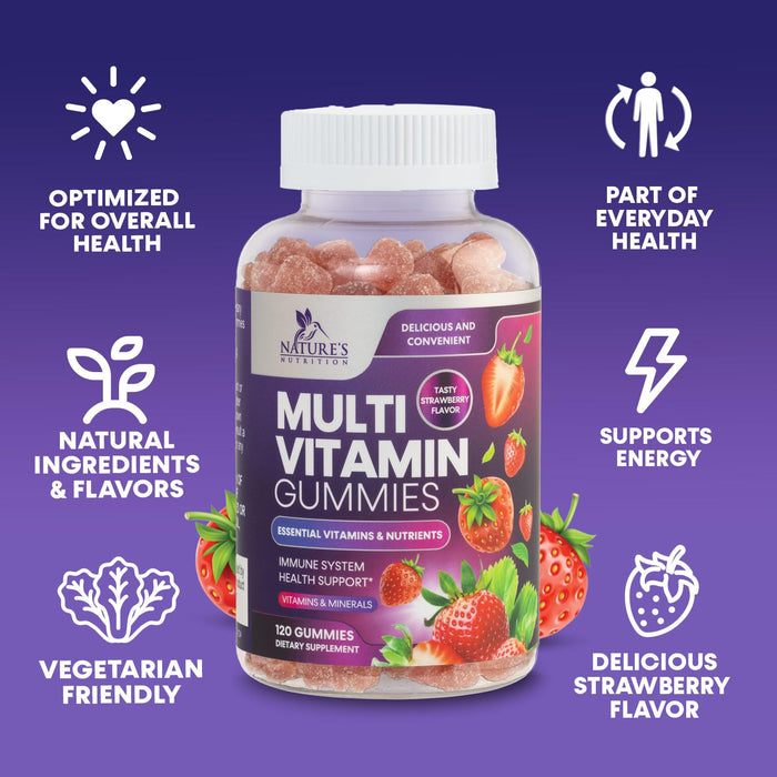 Multivitamin Gummies for Adults, Daily Gummy Vitamins & Minerals for Women & Men, Immune Support Gummy Multivitamins Supplement, Adult Multi VIT Vitamin with Vitamins A, C, D, B12, Zinc - 120 Gummies