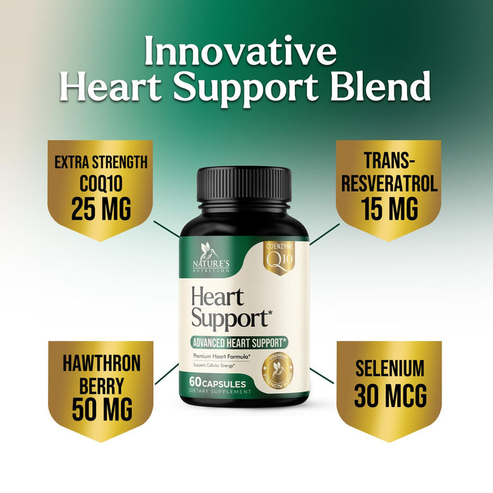 Heart Supplements for Men & Women 1650mg - Antioxidants for Heart Health Support with CoQ10, Hawthorn, Plant Sterol & More Vitamins to Support Nitric Oxide & Energy Production, Non-GMO - 60 Capsules