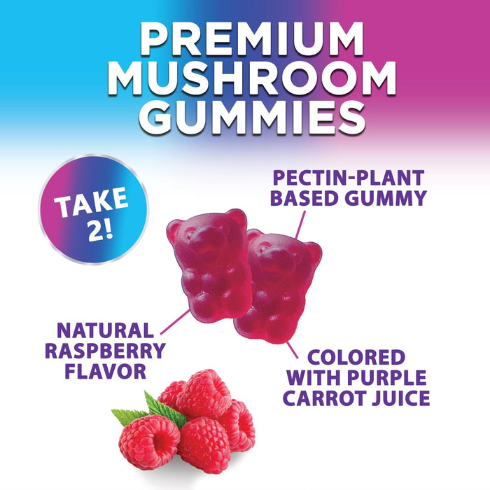 Mushroom Supplement Gummies - 12 in 1 with Lions Mane, Reishi, Cordyceps, Chaga & Turkey Tail Mushroom Complex, Immune Support & Nootropic Brain Supplements for Memory, Energy & Focus - 60 Gummies