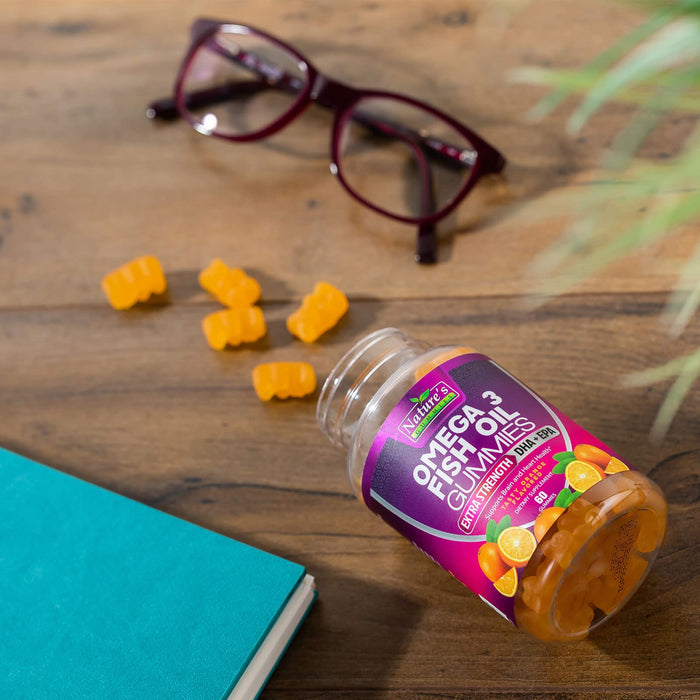 Omega 3 Fish Oil Gummies, Heart Healthy Omega 3 Gummy Supplement with High Absorption DHA & EPA, Extra Strength Joint & Brain Support, Delicious Orange Flavor Fish Oil Nature's Vitamin - 60 Gummies