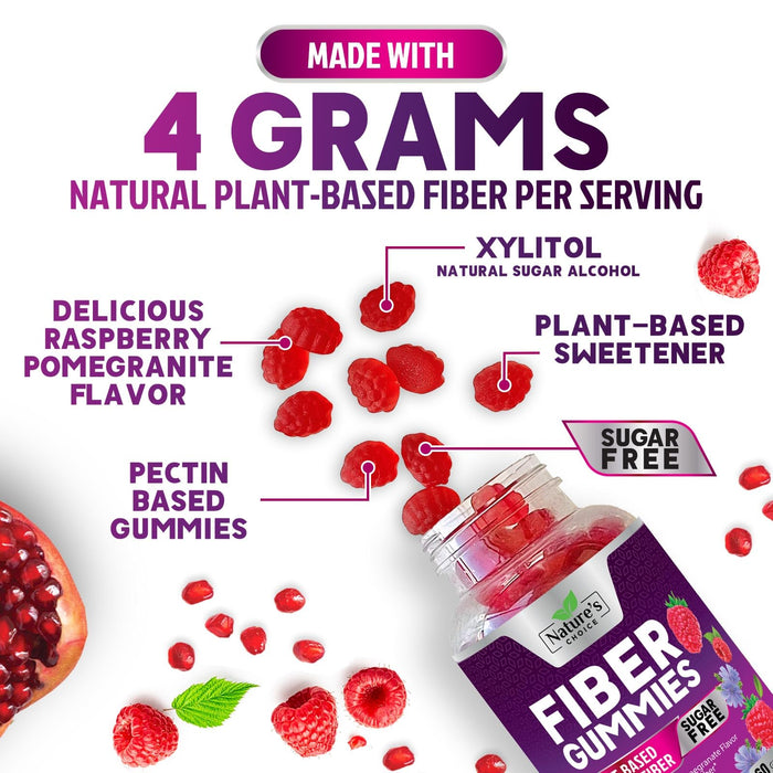 Fiber Gummies for Adults, Sugar Free Daily 4g Gummy Fiber Supplement, Prebiotic Gummy Digestive Health Support - Plant Based Soluble Chews, Prebiotics Supports Regularity & Digestion - 60 Gummies