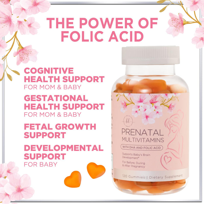 Prenatal Vitamins for Women with DHA & Folic Acid - Best Prenatal Multivitamin Gummies for Women, Brain Development Support, Folate, Vitamin C, D3 & B12, Pre Natal Pregnancy Supplement - 120 Gummies