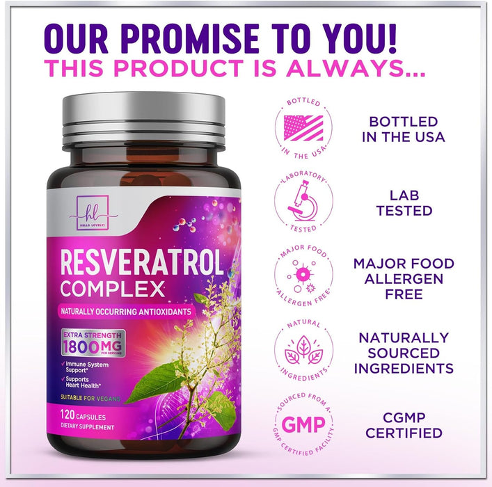 Resveratrol Supplement 1800mg - Extra Strength Antioxidant Complex for Healthy Aging & Immune Support, Heart Health & Cellular Energy Support, Bioavailable Trans-Resveratrol - 120 Vegan Capsules