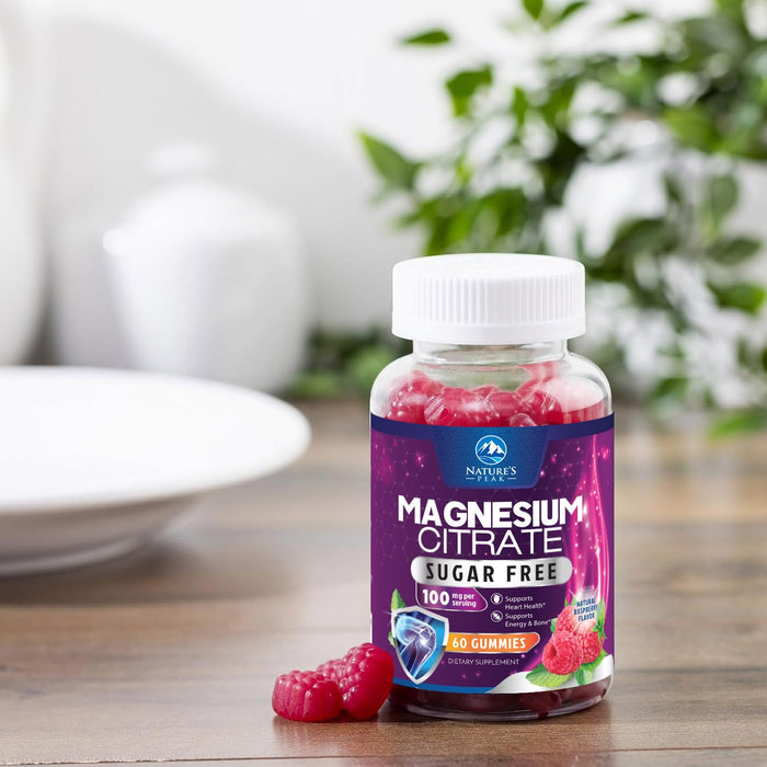 Magnesium Citrate Supplement Gummies Sugar-Free, High Absorption Magnesium Gummy Supplements for Women & Men, Supports Sleep, Heart Health, Bones and Muscles, for Relaxation & Digestion - 60 Gummies