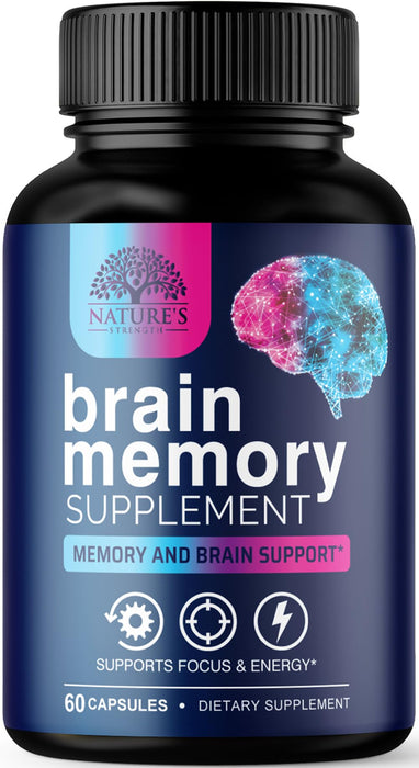 Brain Memory Supplement Pills - Nootropics Support for Concentration, Clarity, Alertness & Focus - Brain Health with Bacopa, Cognitive Vitamins, Phosphatidylserine, DMAE - Brain Booster - 60 Capsules
