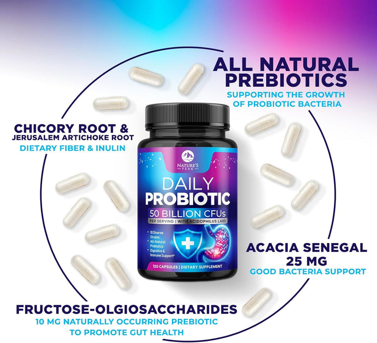 Probiotics 60 Billion CFU - 10 Strains + Digestive Enzymes & Prebiotics - Best Probiotic for Women & Men, Supports Immune, Gut Health, Occasional Constipation, Diarrhea, Gas & Bloating - 120 Capsules