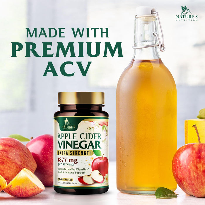 Apple Cider Vinegar Capsules 1877mg - Extra Strength Detox & Cleanse with Vitamin D & Zinc - Premium ACV Pills with Joint Natural Digestion & Immune Support - Vegetarian Supplement - 120 Capsules