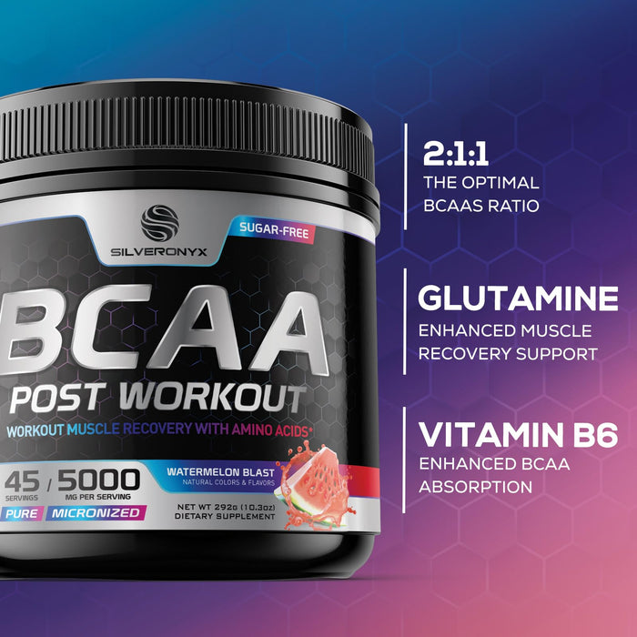 Muscle Recovery Drink Powder with BCAA, L-Glutamine & Amino Acids - Best Muscle Recovery Supplements for Post Workout - Sugar Free, Branched Chain Amino Acid Supplement for Women & Men - 45 Servings