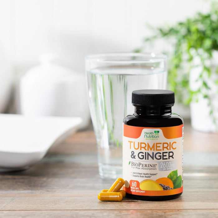 Turmeric Curcumin Supplement 2600mg - with Organic Ginger & Turmeric, 95% Curcuminoids, BioPerine Black Pepper for Best Absorption, Nature's Vegan Joint Support, Non-GMO, Bottled in USA - 60 Capsules