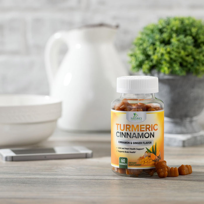Turmeric Curcumin Supplement Gummies with Ginger & Cinnamon, 95% Curcuminoids Turmeric Curcumin Gummy with Black Pepper for Best Absorption, Nature's Vegan Joint Support Tumeric, Non-GMO, 60 Gummies