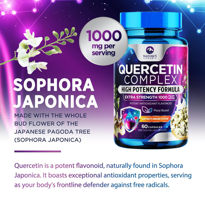 Quercetin Capsules 1000mg, with Ultra Strength Complex - Health Antioxidant Supplements for Respiratory, Heart and Immune Support - Vegan Third Party Tested, Non-GMO, Gluten Free - 60 Veggie Capsules
