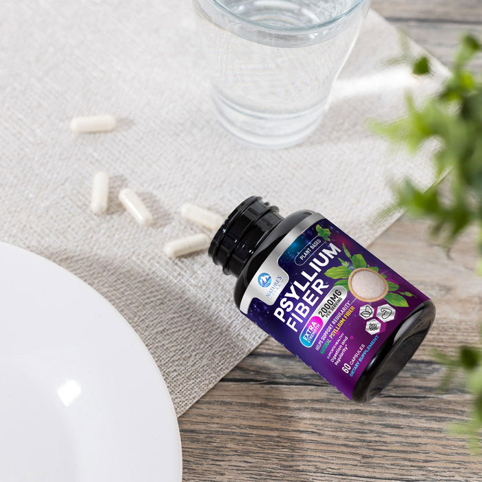 Psyllium Husk Fiber Supplement 1500mg - Vegan Prebiotic, Soluble Fiber for Daily Digestive Health & Regularity Support, Natural Psyllium Powder Caps, Sugar-Free, Non-GMO & Gluten-Free - 60 Capsules