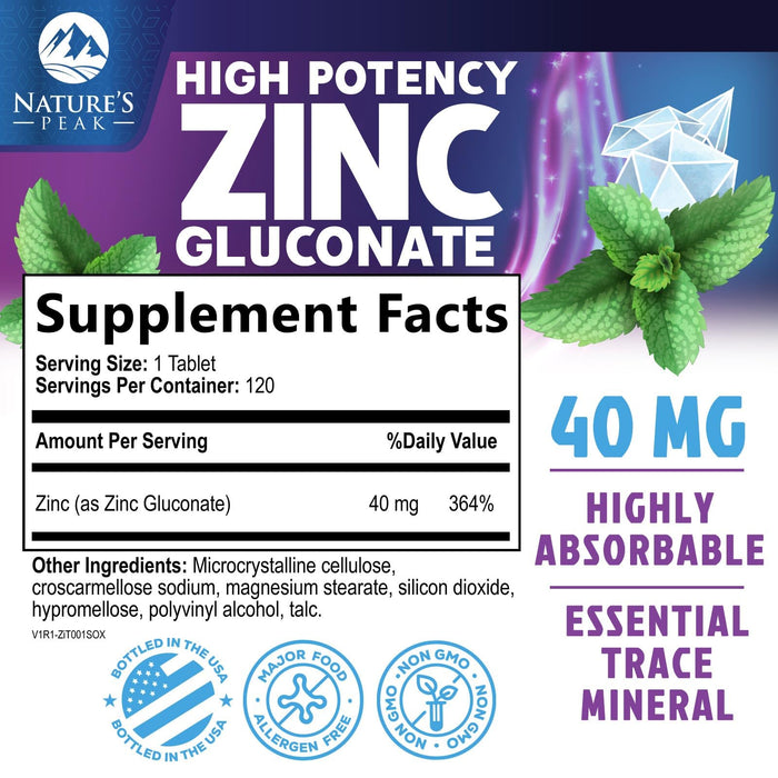 Zinc Supplement 40mg - Immune Support for Women & Men - High Potency Antioxidant, Chelated for Superior Absorption, Dietary Supplement Vitamin for Immune Health Support - 120 Tablets (120 Day Supply)