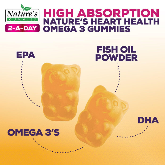 Omega 3 Fish Oil Gummies, Heart Healthy Omega 3 Gummy Supplement with High Absorption DHA & EPA, Extra Strength Joint & Brain Support, Delicious Orange Flavor Fish Oil Nature's Vitamin - 60 Gummies