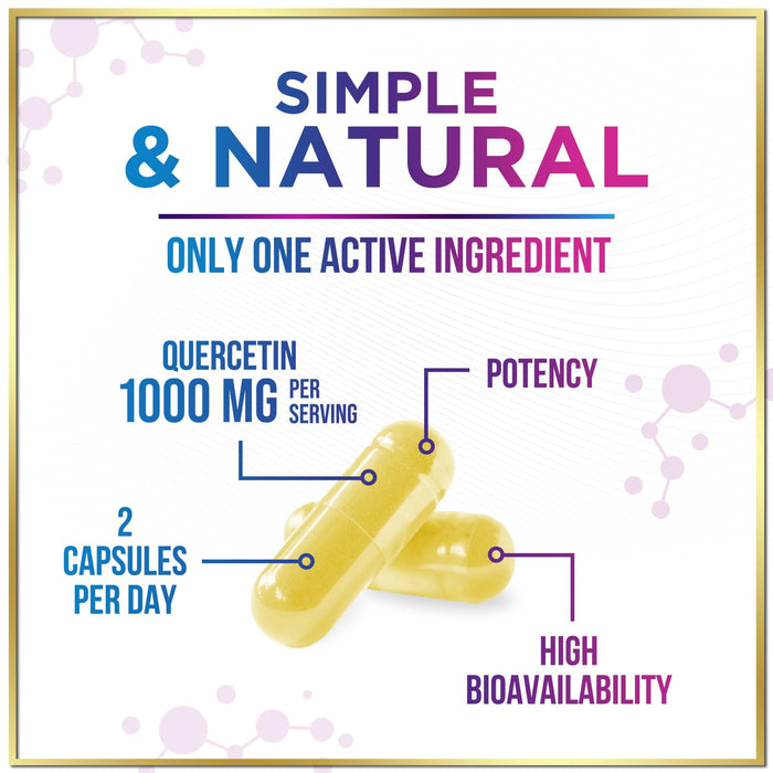 Quercetin 1000mg Servings - Extra Strength Antioxidant Support for Immune & Cellular Health, Quercetin 500mg Capsules for Lung, Respiratory & Heart Support, Vegan, Gluten Free & Non-GMO - 120 Capsules