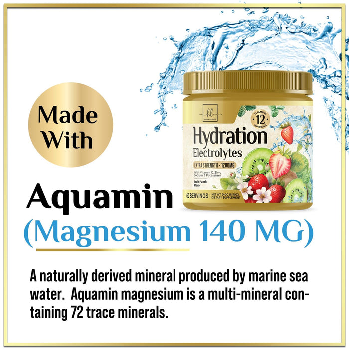 Hydration Replenisher Daily Electrolyte Drink Mix – Rapid Hydration Powder with 6 Electrolytes & Minerals, Zero Sugar, Keto, Vegan, Non-GMO & Sugar-Free Electrolyte Powder Tub - 60 Servings