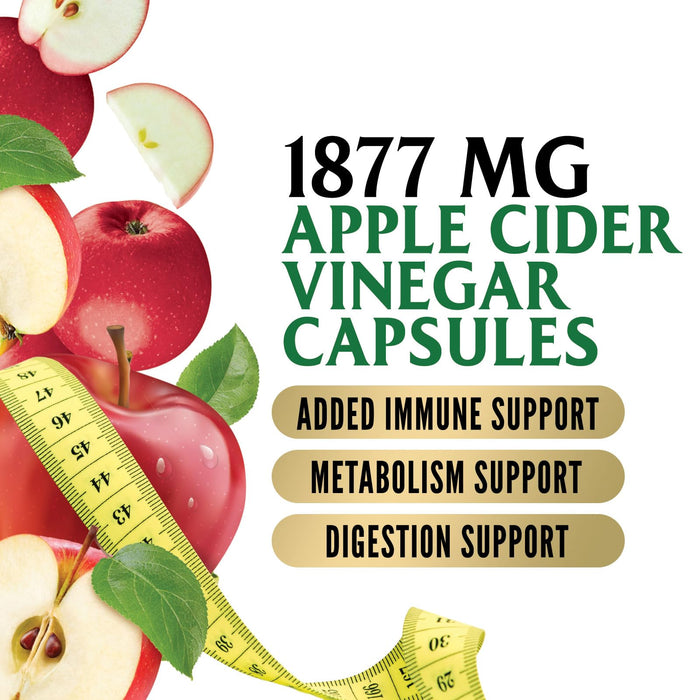 Apple Cider Vinegar Capsules ACV Supplements 1877mg, Vitamin D3, Zinc & Best ACV Supplement Pills Supporting Gut Health for Better Digestion, Immune System Support, Non-GMO & Gluten Free, 120 Capsules