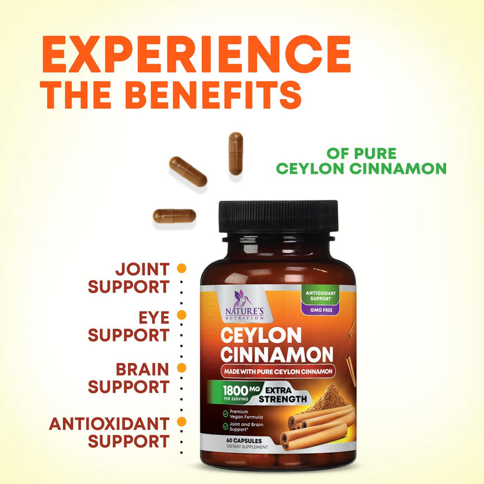 Organic Ceylon Cinnamon 1800mg – 60 Capsules