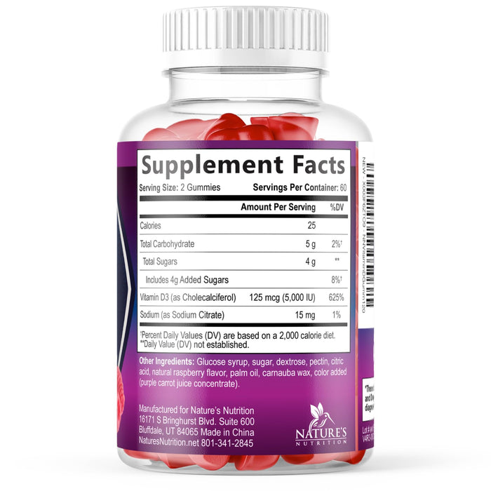 Vitamin D3 Gummy 5000 IU (125 mcg) Dietary Vitamins D – 120 Gummies