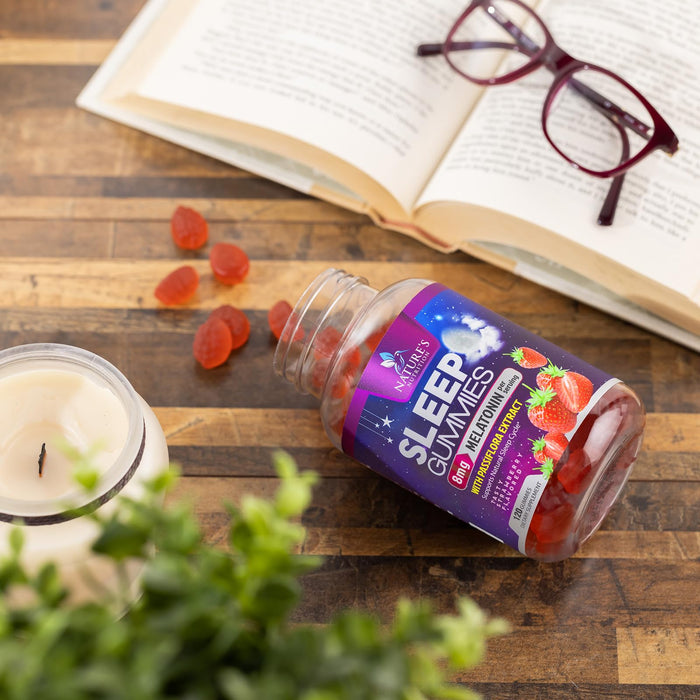 Melatonin Sleep Gummies - 8 mg Melatonin Extra Strength with 20mg Passiflora Sleeping Gummy Supplements, Sleep Gummies for Adults, Occasional Sleeping Support Supplement, Non-Habit Forming - 120 Count