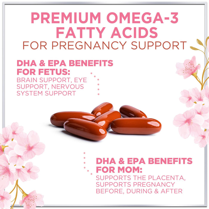 Prenatal Vitamins For Women With Folic Acid, DHA & Iron - Women's Prenatal Multivitamin, Essential Pre Natal Vitamins with Folate, Omega 3, D3, B12, Pregnancy Supplement for Mom & Baby - 60 Softgels