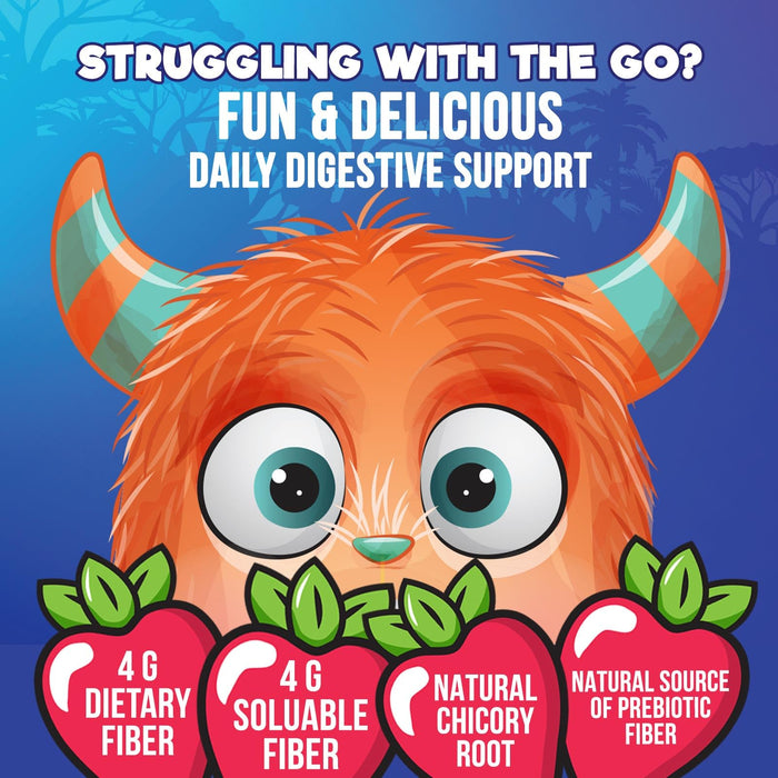 Fiber Gummies for Kids, Daily 4g Gummy Fiber Supplement, Prebiotic Digestive Health Support - Nature's Plant Based Soluble Fiber, Supports Regularity & Digestion for Kids Non-GMO - 120 Gummies