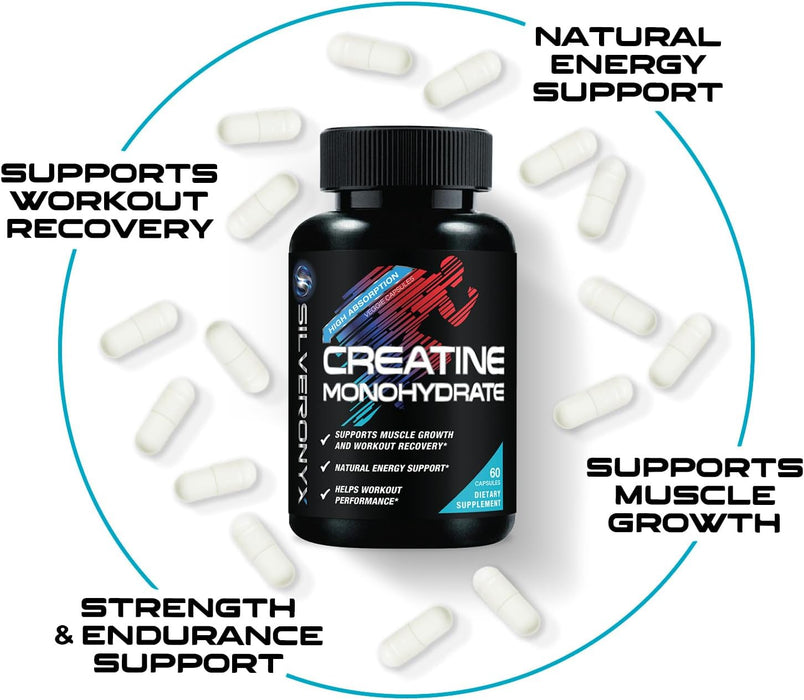 Creatine Monohydrate Capsules 3000mg - Micronized Creatine Nutritional Supplement - Lean Muscle Growth, Workout Performance, Energy & Endurance Support - 750mg per High Absorption Capsule - 60 Count