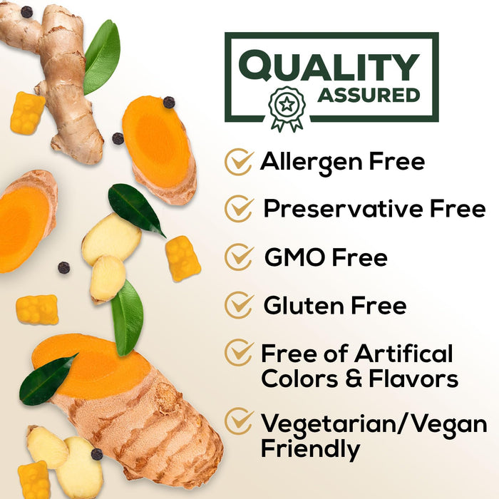 Turmeric and Ginger Gummies - Vegan Turmeric Curcumin Gummies with Black Pepper Extract for High Absorption, Nature's Curcumin Gummy for Joint Support Supplement, Non-GMO, Gluten Free - 120 Count