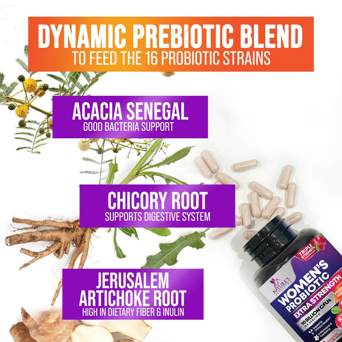 Probiotics for Women - 90 Billion CFU 16 Probiotic Strains with Cranberry, Vaginal Probiotics with Prebiotics PH, Digestive, UT, Immune, & Feminine Health Support, Pro Biotics for Women, 60 Capsules