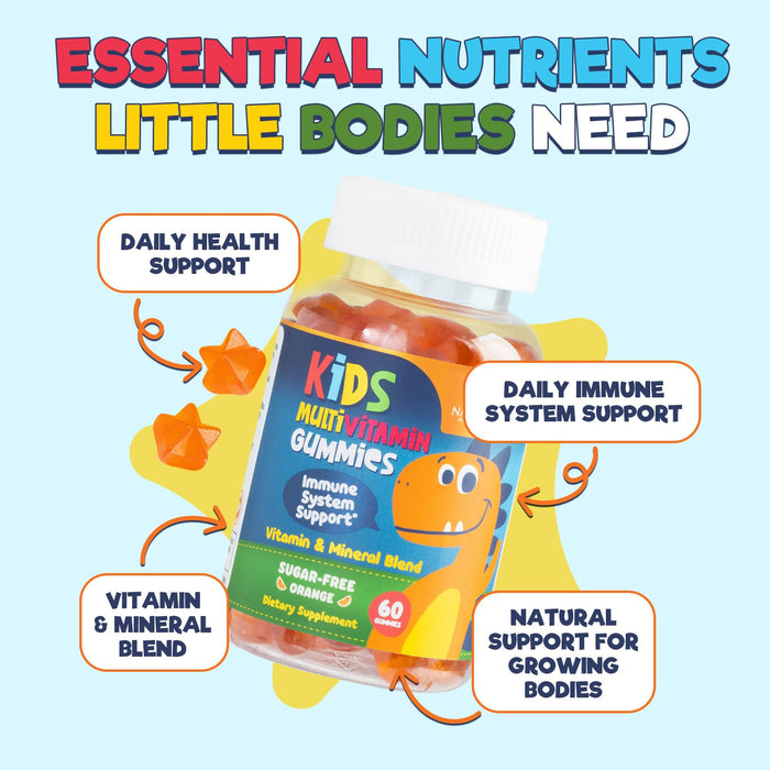 Multivitamin for Kids Gummies - Vitamin D3, C, B12, B6, A & Zinc, Daily Children Vitamins for Immune Support, Sugar-Free, Chewable Multivitamin Gummy for Toddlers & Kids, Orange Flavor - 60 Gummies