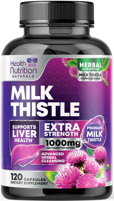 Milk Thistle Supplement - Liver Cleanse Detox & Repair Formula 1000mg with Dandelion - Nature's Herbal Milk Thistle Extract Supplements w/Silymarin Marianum, Supports Liver Health - 120 Capsules