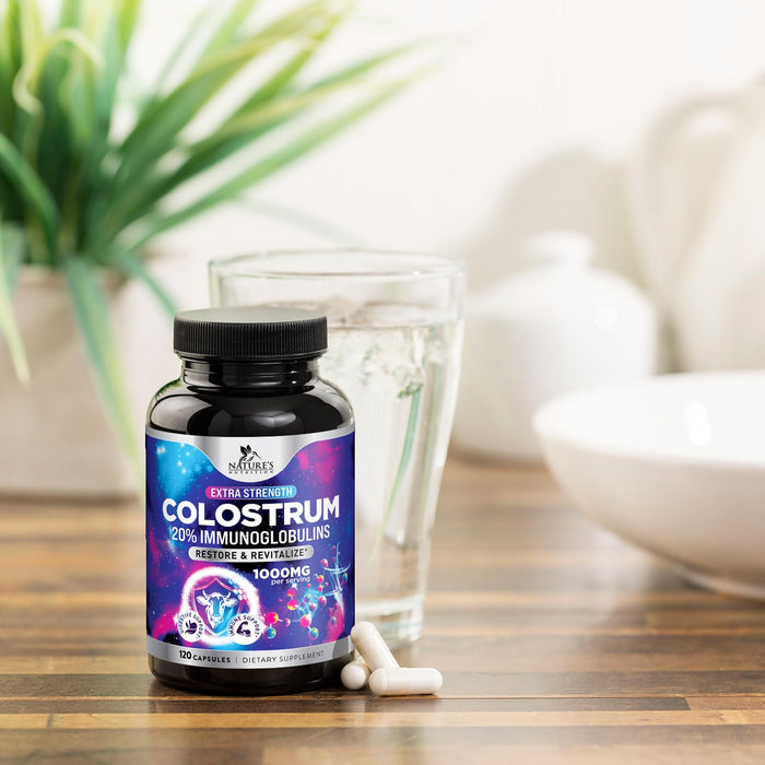 Colostrum For Women Supplement 1000mg 20% Immunoglobulins for Muscle, Skin & Hair Support - Gut Health Digestive & Immune Support - Bovine Colostrum Powder - Gluten Free & Unflavored - 120 Capsules