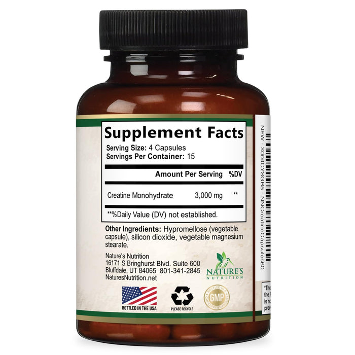 Creatine Monohydrate Capsules 3000mg – 60 Capsules