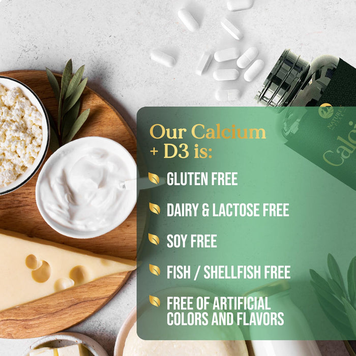 Calcium 1200 mg with Vitamin D3 (1600 IU), Calcium Supplement Vitamins, Bone, Teeth & Immune Health Support, Calcium Supplements with D for Women & Men, Nature's Absorbable Carbonate - 120 Tablets