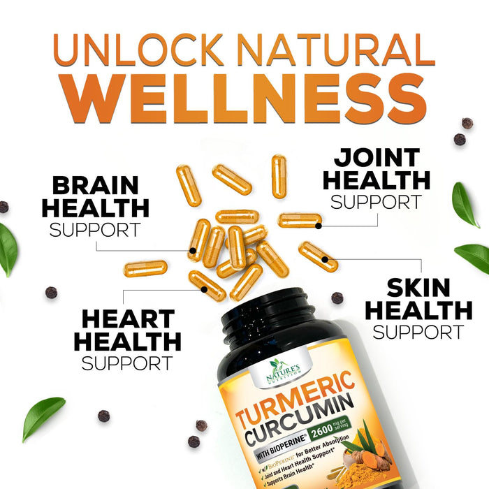 Turmeric Curcumin with BioPerine 95% Curcuminoids 2600mg with Black Pepper for Absorption – 240 Capsules