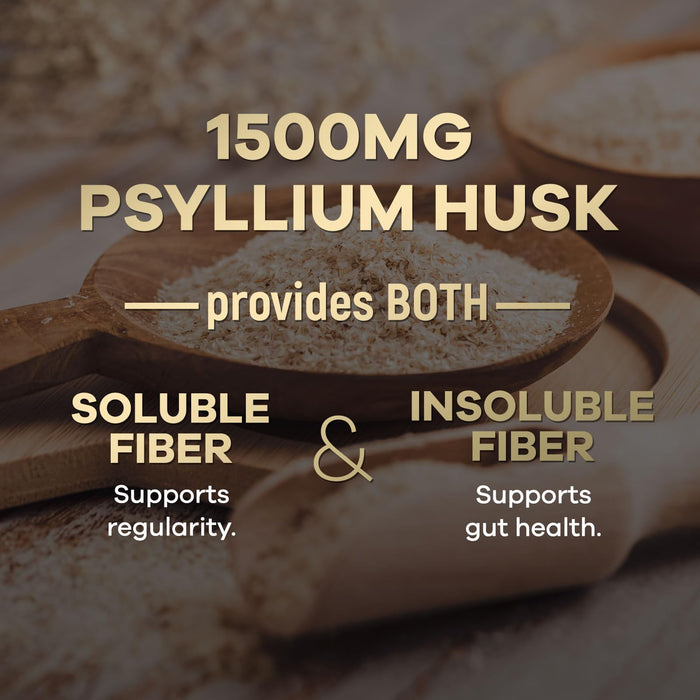 Psyllium Husk Fiber Caps 1500mg Supplement - Psyllium Husk Capsules Daily Support Digestive Health & Regularity, Nature's Plant Based Husks Natural Soluble Fiber Pills, Vegan, Non-GMO - 180 Capsules