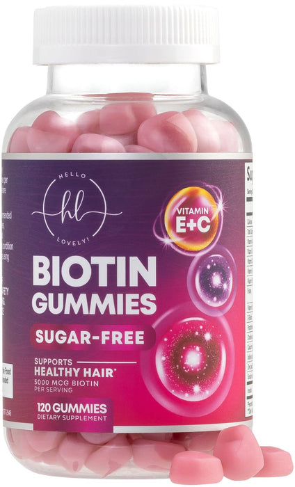 Hair Vitamins Gummy for Women with Biotin 5000 mcg, Sugar-Free Hair Growth Support with Vitamins E & C, Thicker, Stronger & Beautiful Hair, Skin & Nails, Hair Health Support Supplement - 120 Gummies