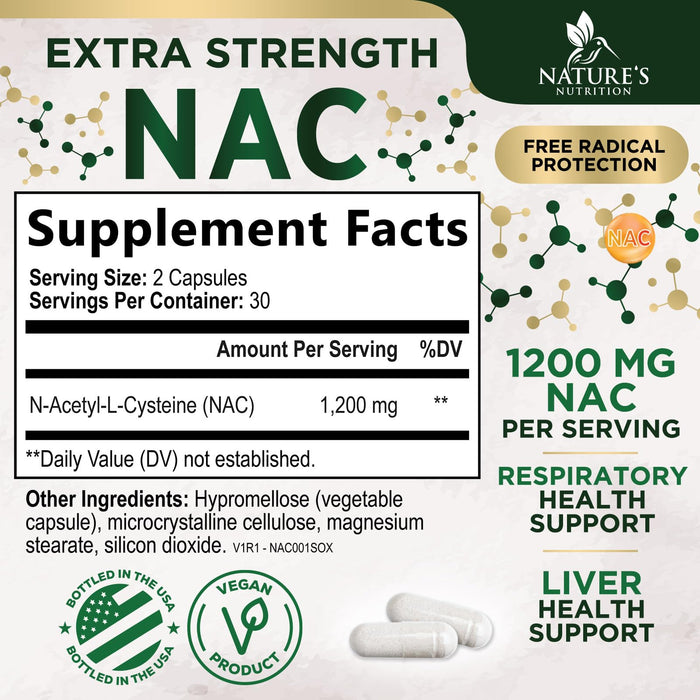 NAC N-Acetyl L-Cysteine (NAC) 1200 mg – 60 Veggie Capsules