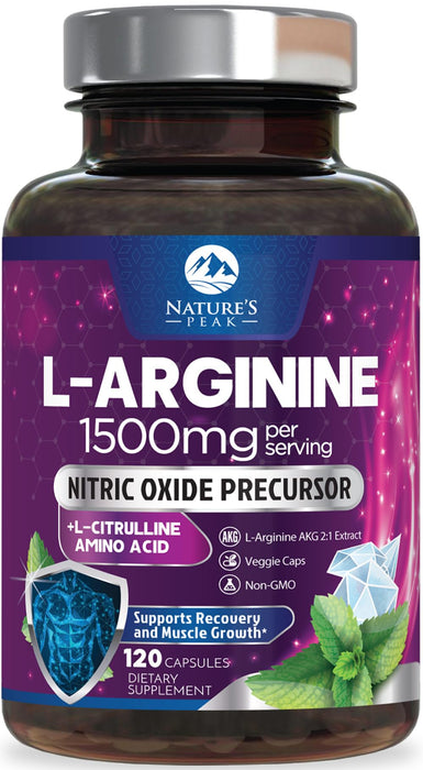 L-Arginine 1000mg Supplement - Heart Health Support - Premium Muscle Supporting Nitric Oxide Precursor Booster for Extra Strength - Gluten Free, Amino Acid Energy Blend For Men & Women - 120 Capsules