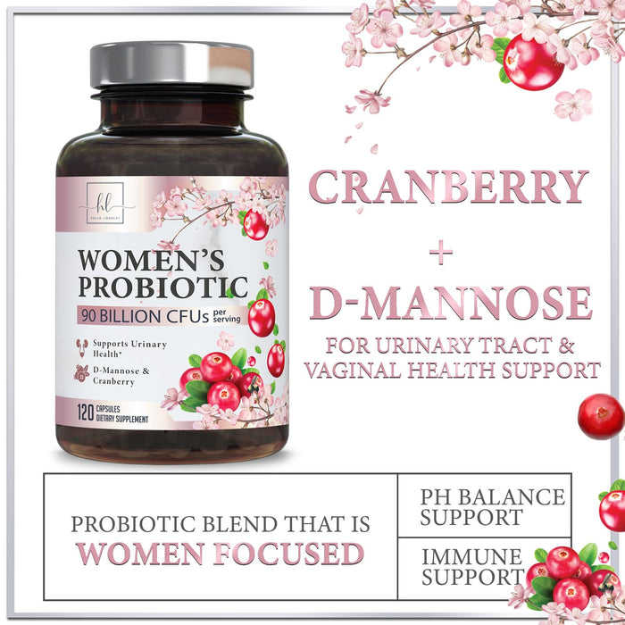 Probiotics for Women Supplement with Cranberry - 16 Premium Strains for PH Balance, Digestive Health, Vaginal & Immune Support, 90 Billion CFU, Women's Probiotic, UT, & Feminine Health - 120 Capsules
