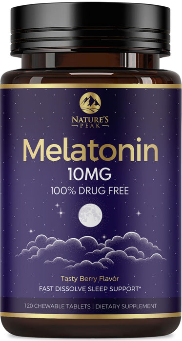 Melatonin 10mg - Sleep Support Supplements for Adults - Extra Strength Fast Dissolve 10 mg Melatonin Tablets for Restful Sleep Support, Natural Strawberry Flavor, Sugar-Free Non-GMO - 120 Day Supply