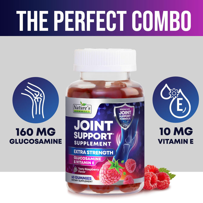 Joint Support Supplement - Extra Strength Glucosamine Gummy Supports Joints Health & Flexibility for Back, Knees, Hands - Natural Vitamin E Immune Support - Best Gummies for Women & Men - 60 Gummies