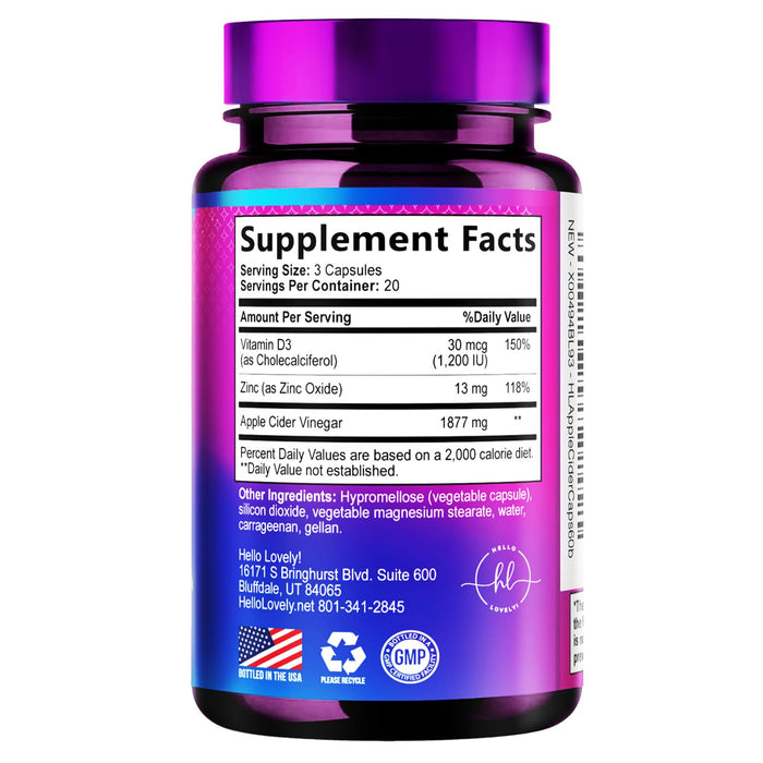 Apple Cider Vinegar Pills from the Mother - 1877mg of ACV with Vitamin D3 & Zinc, Non-GMO & Gluten Free, ACV Supplement for Digestion, Energy & Immune Support, Apple Vinegar Capsules - 60 Capsules