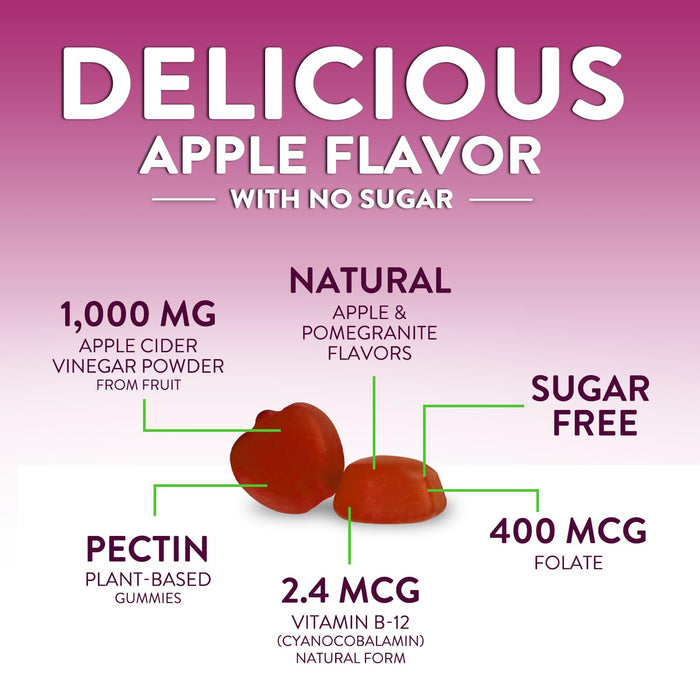 Apple Cider Vinegar Gummies for Weight Loss 1000mg - Vegan Apple Vinegar Gummy for Detox & Cleanse, ACV Supplement Pills, Vitamin B12, Sugar Free ACV Gummy, Non-GMO, Nature's Nutrition - 60 Gummies