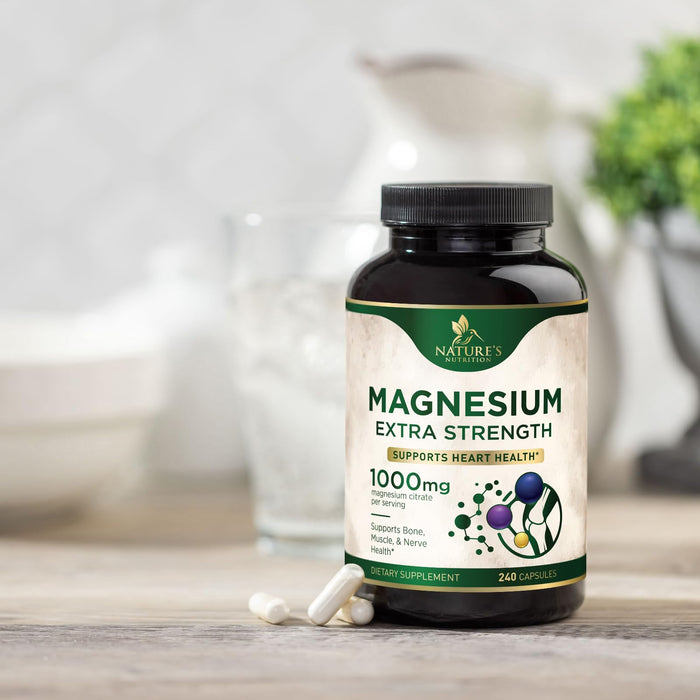 Magnesium Supplement (Citrate Oxide) 1000mg for Best Absorption, Supports Bone, Heart Health, Nerves, Muscles & Metabolism, Nature's Pure Magnesio Vitamin Pills, Bottled in USA, 240 Capsules