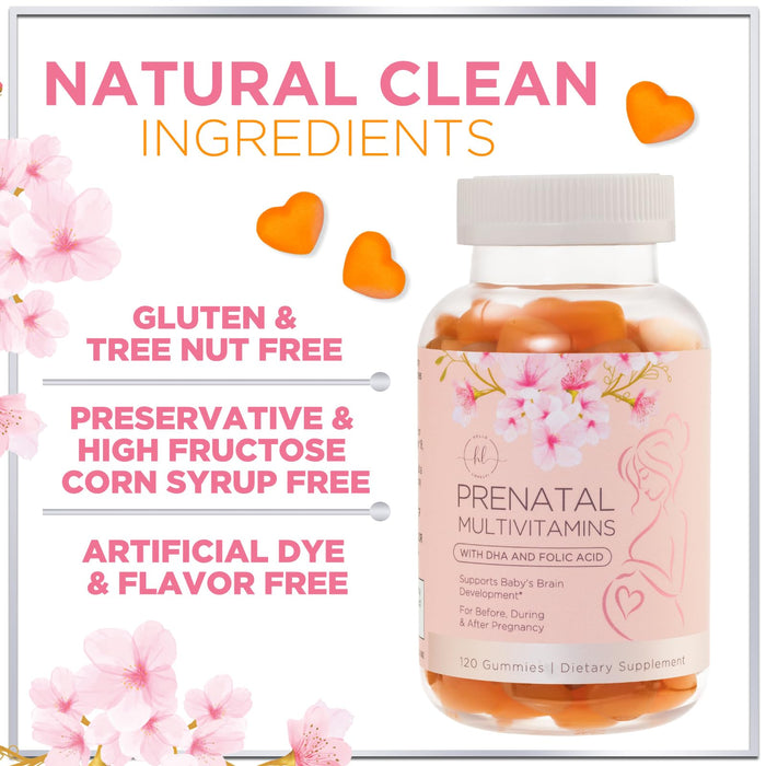 Prenatal Vitamins for Women with DHA & Folic Acid - Best Prenatal Multivitamin Gummies for Women, Brain Development Support, Folate, Vitamin C, D3 & B12, Pre Natal Pregnancy Supplement - 120 Gummies