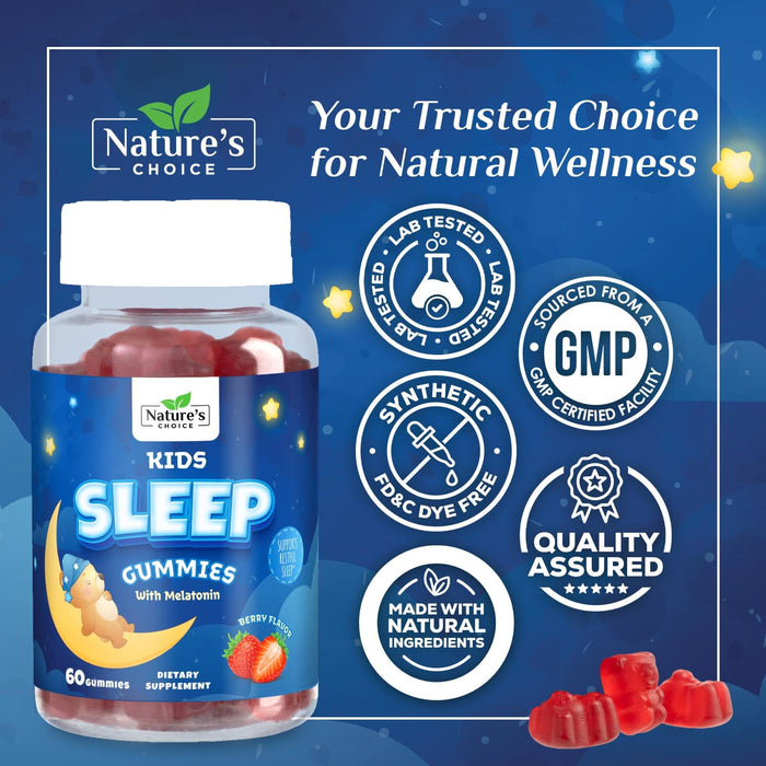 Kids Sleep Gummies 2mg - Children's Sleep Gummy with Melatonin, Non-Habit Forming, Works with Natural Sleep Cycle, Supports Peaceful, Restful Sleep, Calm & Drug-Free, Natural Berry Flavor, 60 Gummies