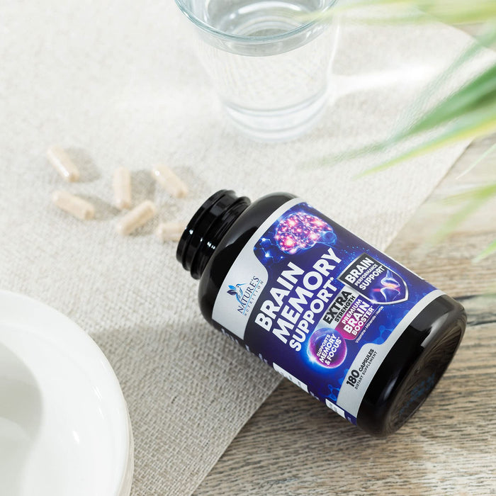 Brain Memory Supplement Pills - Nootropics Support for Concentration, Clarity, Alertness & Focus - Brain Health with Bacopa, Cognitive Vitamins, Phosphatidylserine, DMAE - Brain Booster - 180 Capsules