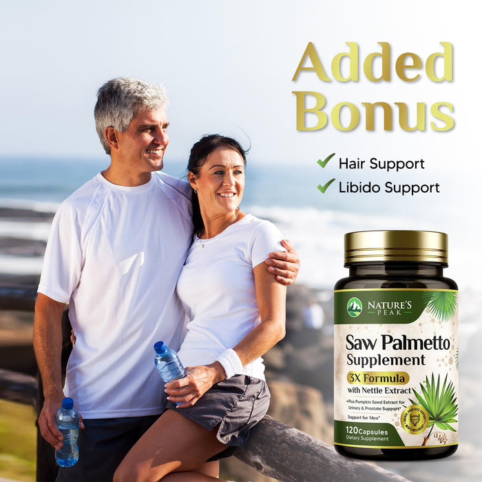 Saw Palmetto for Men Prostate Supplement - Potent 3X Formula with Stinging Nettle + Pumpkin Seed Extract for Men's Health, Herbal Prostate Supplement for Urinary Support, Bottled in USA, 120 Capsules