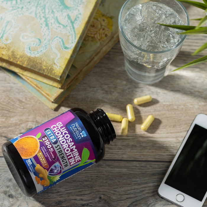 Glucosamine Chondroitin MSM 2100mg Complex - Joint Health Supplement with Turmeric & Boswellia - Quercetin for Cartilage, Flexibility & Mobility - Triple Strength Glucosamine Sulfate - 180 Capsules